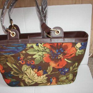 Maxx women's satchel handbag floral multicolor vinyl leather trim like new tags